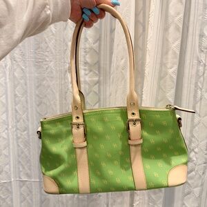 Y2K Dooney & Bourke Pastel Green & Yellow Leather Trim East West Shoulder Bag